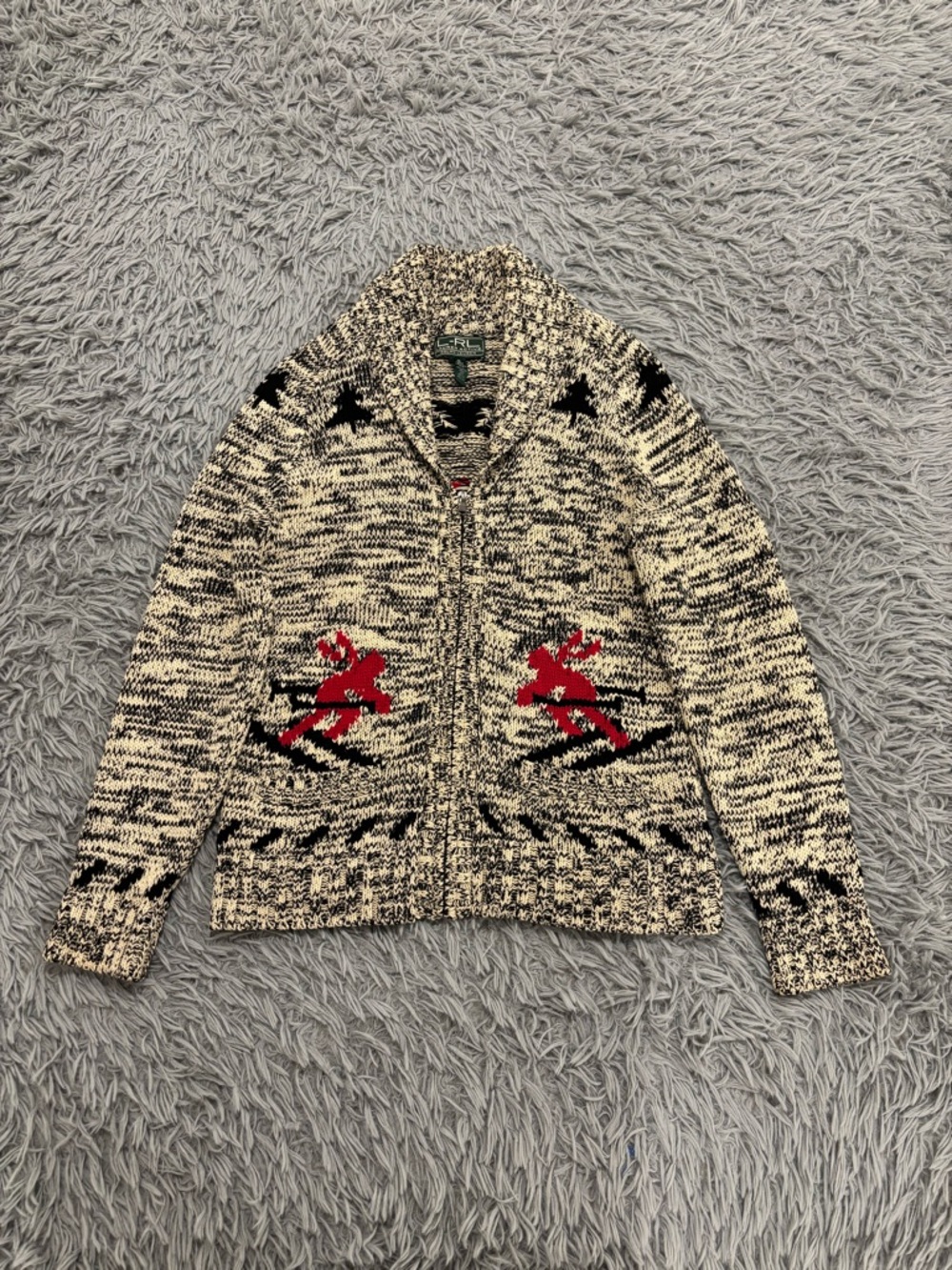 Vintage Ralph Lauren Active Women’s Full Zip Ski Theme Knit Cardigan Medium